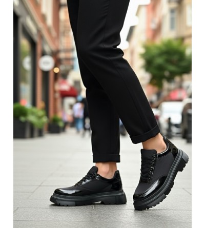 BA0243 Bağcıklı Rugan Paraşüt Detaylı Yüksek Siyah Taban Erkek Ayakkabı