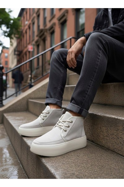 BA0550 İçi Kürklü Bağcıklı Krem Erkek Tarz Spor Bot