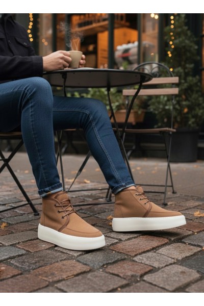 BA0550 İçi Kürklü Bağcıklı Taba Krem Taban Erkek Tarz Spor Bot