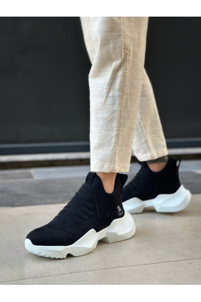 BA0401 Bağcıksız Rahat Yüksek Taban Siyah Süet Erkek Spor Yarım Bilek Bot