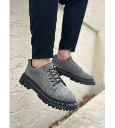 BA0245 Gri Süet Akıllı Lastik Bağcık Yüksek Taban Günlük Erkek Ayakkabı