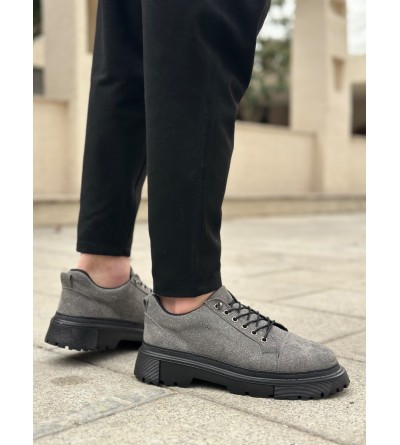 BA0245 Gri Süet Akıllı Lastik Bağcık Yüksek Taban Günlük Erkek Ayakkabı