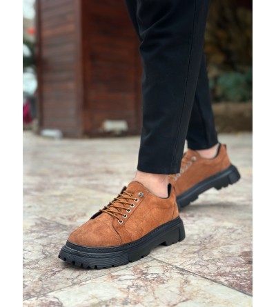 BA0245 Taba Süet Akıllı Lastik Bağcık Yüksek Siyah Taban Günlük Erkek Ayakkabı