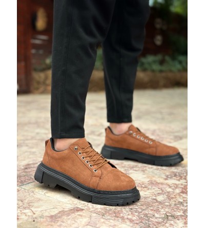 BA0245 Taba Süet Akıllı Lastik Bağcık Yüksek Siyah Taban Günlük Erkek Ayakkabı