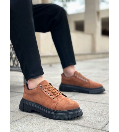 BA0245 Taba Süet Akıllı Lastik Bağcık Yüksek Siyah Taban Günlük Erkek Ayakkabı