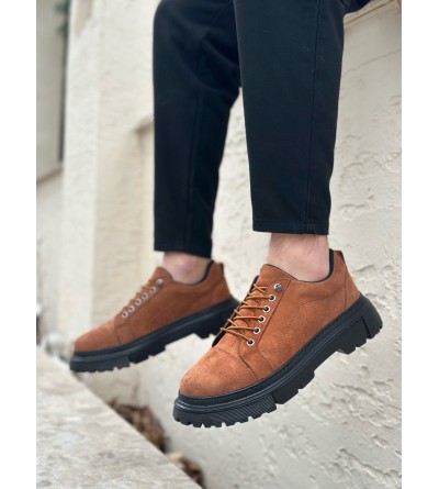 BA0245 Taba Süet Akıllı Lastik Bağcık Yüksek Siyah Taban Günlük Erkek Ayakkabı