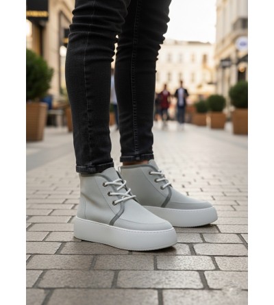 BA0550 İçi Kürklü Bağcıklı Gri Erkek Tarz Spor Bot