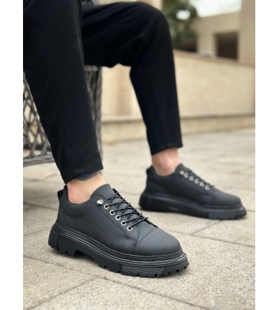 BA0245 Siyah Akıllı Lastik Bağcık Yüksek Siyah Taban Günlük Erkek Ayakkabı