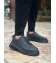 BA0245 Siyah Akıllı Lastik Bağcık Yüksek Siyah Taban Günlük Erkek Ayakkabı