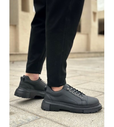 BA0245 Siyah Akıllı Lastik Bağcık Yüksek Siyah Taban Günlük Erkek Ayakkabı