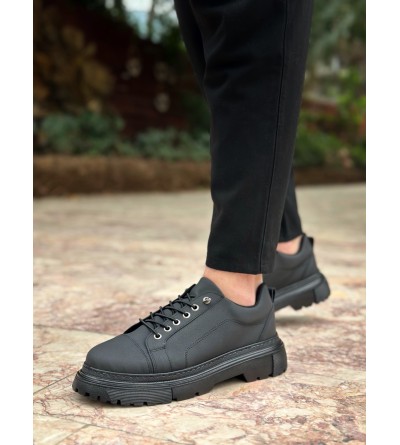 BA0245 Siyah Akıllı Lastik Bağcık Yüksek Siyah Taban Günlük Erkek Ayakkabı