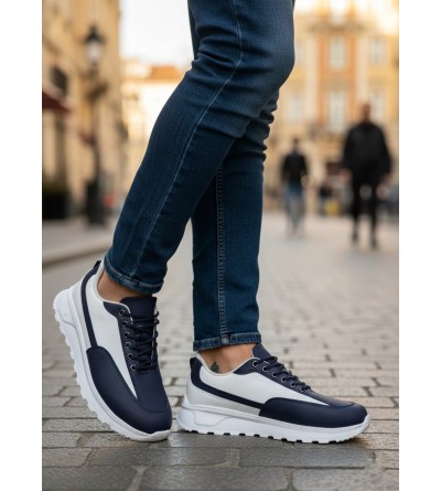 BA0246 Lacivert Bağcıklı Yüksek Beyaz Taban Günlük Erkek Ayakkabı