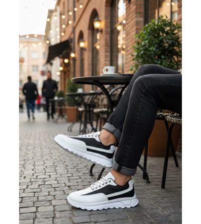 BA0246 Beyaz Siyah Parçalı Bağcıklı Yüksek Taban Günlük Erkek Ayakkabı BA0246 Beyaz Siyah Parçalı Bağcıklı Yüksek Taban Günlük Erkek Ayakkabı