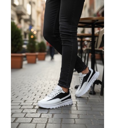 BA0246 Beyaz Siyah Parçalı Bağcıklı Yüksek Taban Günlük Erkek Ayakkabı BA0246 Beyaz Siyah Parçalı Bağcıklı Yüksek Taban Günlük Erkek Ayakkabı