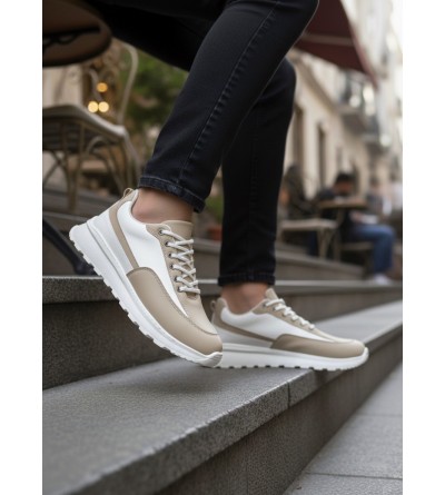 BA0246 Krem Bağcıklı Yüksek Beyaz Taban Günlük Erkek Ayakkabı BA0246 Krem Bağcıklı Yüksek Beyaz Taban Günlük Erkek Ayakkabı