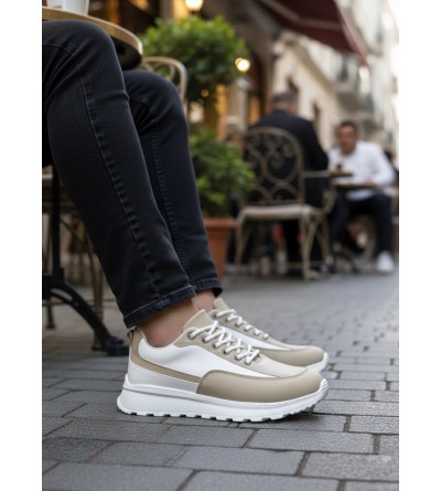 BA0246 Krem Bağcıklı Yüksek Beyaz Taban Günlük Erkek Ayakkabı BA0246 Krem Bağcıklı Yüksek Beyaz Taban Günlük Erkek Ayakkabı