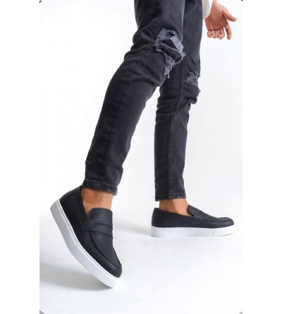 BA0580 Bağcıksız Kuşaklı Yüksek Siyah Beyaz Taban Erkek Ayakkabı BA0580 Bağcıksız Kuşaklı Yüksek Siyah Beyaz Taban Erkek Ayakkabı