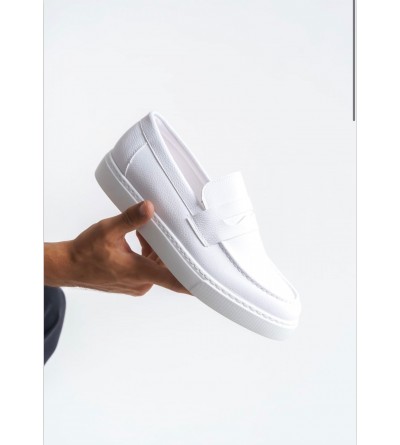 BA0580 Bağcıksız Kuşaklı Yüksek Taban Beyaz Cilt Erkek Ayakkabı