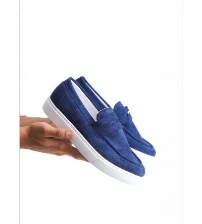 BA0580 Bağcıksız Kuşaklı Yüksek Taban Lacivert Süet Erkek Ayakkabı