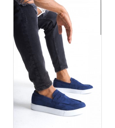 BA0580 Bağcıksız Kuşaklı Yüksek Taban Lacivert Süet Erkek Ayakkabı