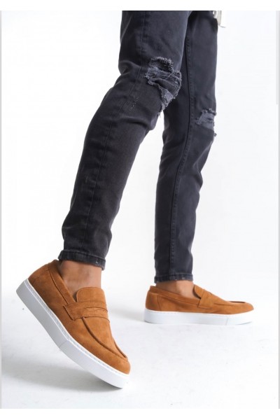 BA0580 Bağcıksız Kuşaklı Yüksek Taban Taba Süet Erkek Ayakkabı