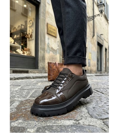 BA0245 Kahverengi Rugan Paraşüt Detaylı Akıllı Lastik Bağcık Yüksek Taban Günlük Erkek Ayakkabı