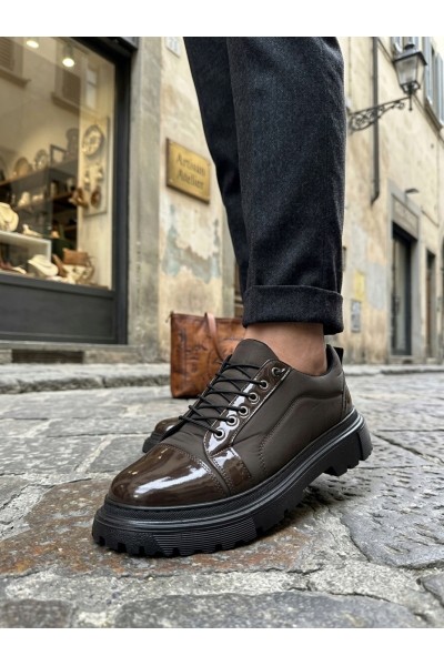 BA0245 Kahverengi Rugan Paraşüt Detaylı Akıllı Lastik Bağcık Yüksek Taban Günlük Erkek Ayakkabı