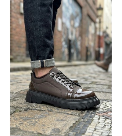 BA0245 Kahverengi Rugan Paraşüt Detaylı Akıllı Lastik Bağcık Yüksek Taban Günlük Erkek Ayakkabı