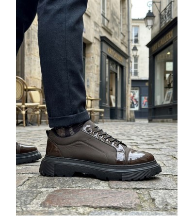 BA0245 Kahverengi Rugan Paraşüt Detaylı Akıllı Lastik Bağcık Yüksek Taban Günlük Erkek Ayakkabı