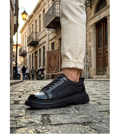 BA0245 Siyah Rugan Paraşüt Detaylı Akıllı Lastik Bağcık Yüksek Taban Günlük Erkek Ayakkabı