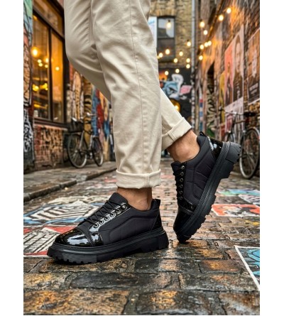 BA0245 Siyah Rugan Paraşüt Detaylı Akıllı Lastik Bağcık Yüksek Taban Günlük Erkek Ayakkabı