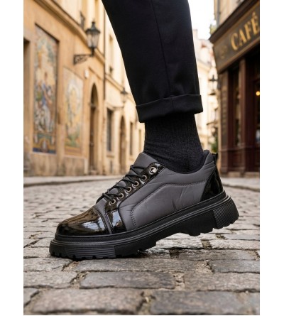 BA0245 Gri Rugan Paraşüt Detaylı Akıllı Lastik Bağcık Yüksek Taban Günlük Erkek Ayakkabı BA0245 Gri Rugan Paraşüt Detaylı Akıllı Lastik Bağcık Yüksek Taban Günlük Erkek Ayakkabı