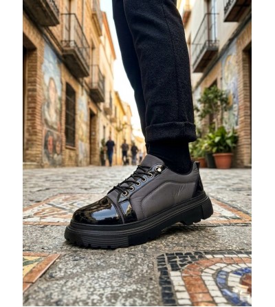 BA0245 Gri Rugan Paraşüt Detaylı Akıllı Lastik Bağcık Yüksek Taban Günlük Erkek Ayakkabı BA0245 Gri Rugan Paraşüt Detaylı Akıllı Lastik Bağcık Yüksek Taban Günlük Erkek Ayakkabı