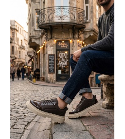 BA0245 Kahverengi Rugan Paraşüt Detaylı Akıllı Lastik Bağcık Yüksek Bej Taban Günlük Erkek Ayakkabı