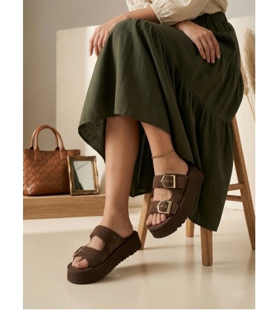 Yazlık Kadın Kahverengi Platform Taban Tokalı Terlik