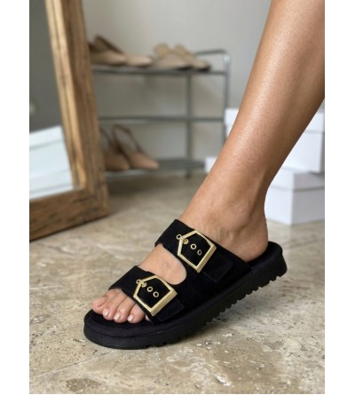 Yazlık Kadın Siyah İnce Taban Tokalı Terlik