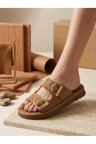 Yazlık Kadın Taba İnce Taban Tokalı Terlik