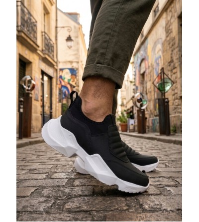 BA0402 Bağcıksız Rahat Yüksek Taban Siyah Erkek Spor Yarım Bilek Bot