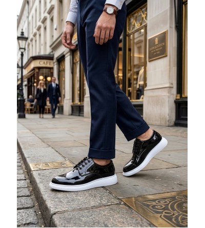 BA0003 Siyah Bağcıklı Rugan Beyaz Taban Erkek Klasik Ayakkabı BA0003 Siyah Bağcıklı Rugan Beyaz Taban Erkek Klasik Ayakkabı