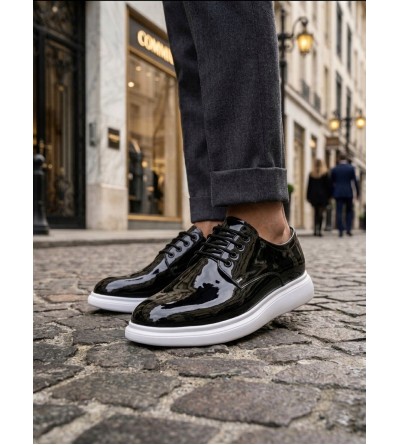 BA0003 Siyah Bağcıklı Rugan Beyaz Taban Erkek Klasik Ayakkabı BA0003 Siyah Bağcıklı Rugan Beyaz Taban Erkek Klasik Ayakkabı