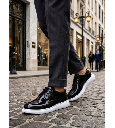 BA0003 Siyah Bağcıklı Rugan Beyaz Taban Erkek Klasik Ayakkabı BA0003 Siyah Bağcıklı Rugan Beyaz Taban Erkek Klasik Ayakkabı