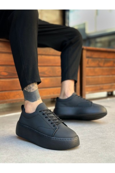 LE11 Bağcıklı Erkek Yüksek Siyah Taban Spor Ayakkabı