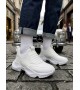 BA0402 Bağcıksız Rahat Yüksek Taban Beyaz Erkek Spor Yarım Bilek Bot