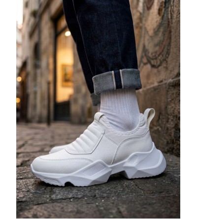 BA0402 Bağcıksız Rahat Yüksek Taban Beyaz Erkek Spor Yarım Bilek Bot