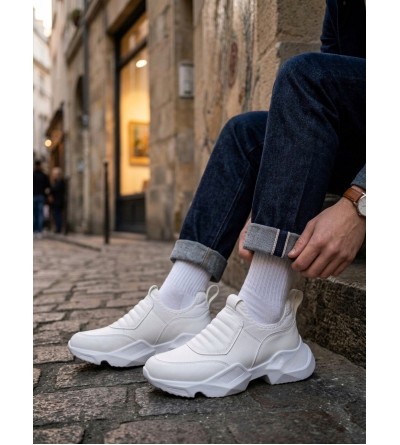 BA0402 Bağcıksız Rahat Yüksek Taban Beyaz Erkek Spor Yarım Bilek Bot