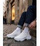 BA0402 Bağcıksız Rahat Yüksek Taban Beyaz Erkek Spor Yarım Bilek Bot