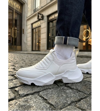 BA0402 Bağcıksız Rahat Yüksek Taban Beyaz Erkek Spor Yarım Bilek Bot