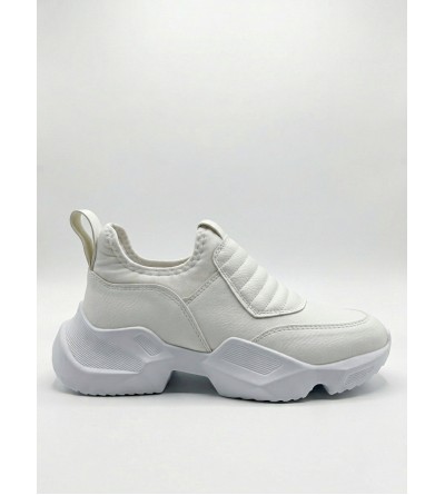 BA0402 Bağcıksız Rahat Yüksek Taban Beyaz Erkek Spor Yarım Bilek Bot