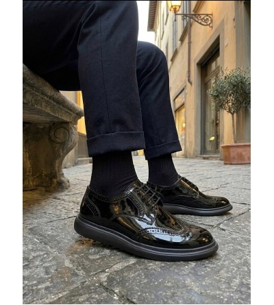 BA0003 Yeni Sezon Siyah Rugan Lüks Brouge Klasik Ayakkabı