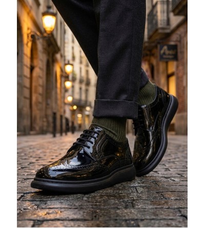 BA0003 Yeni Sezon Siyah Rugan Lüks Brouge Klasik Ayakkabı